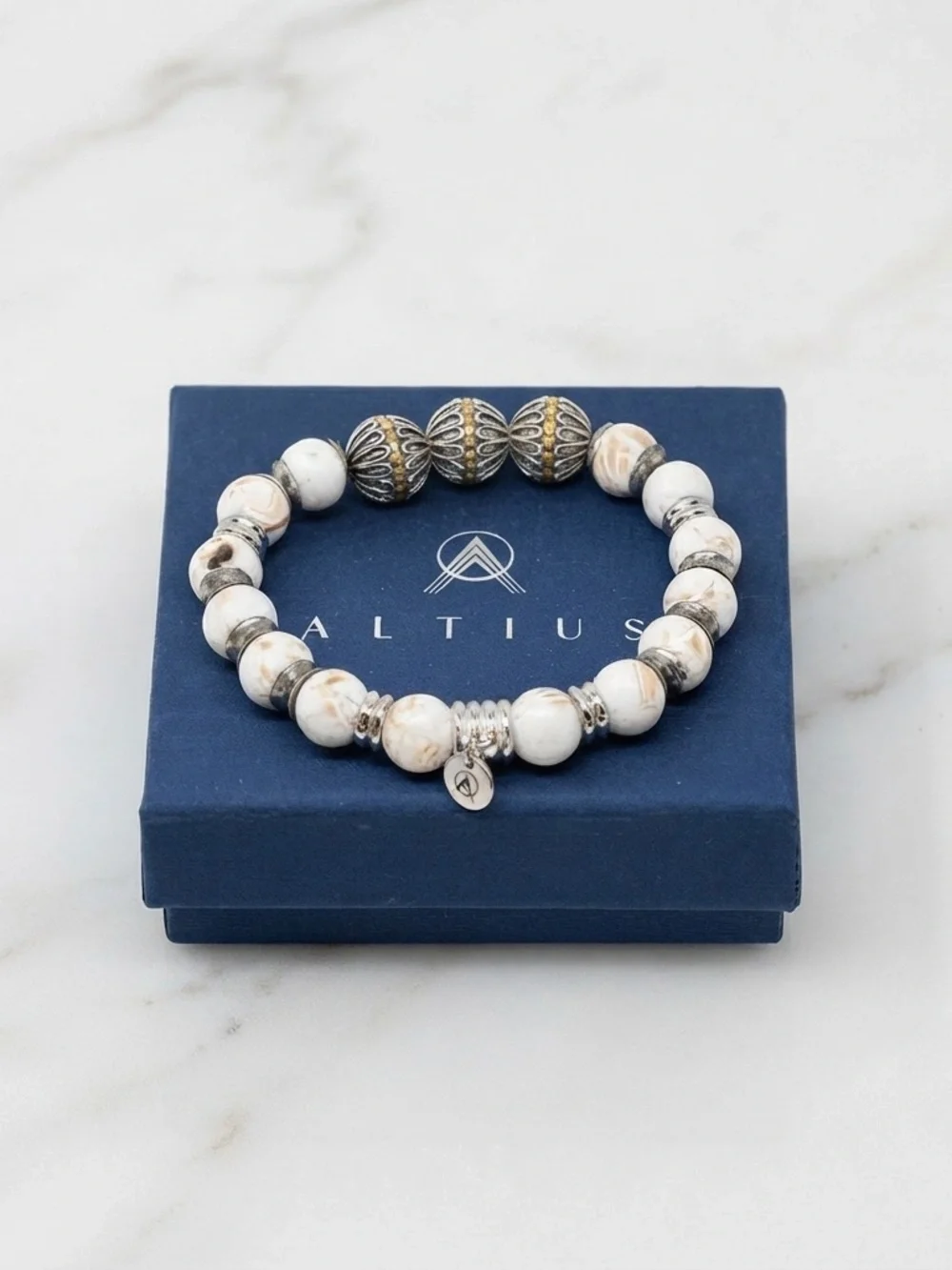 Altius Handmade Howlite & Tibetan Bead Bracelet